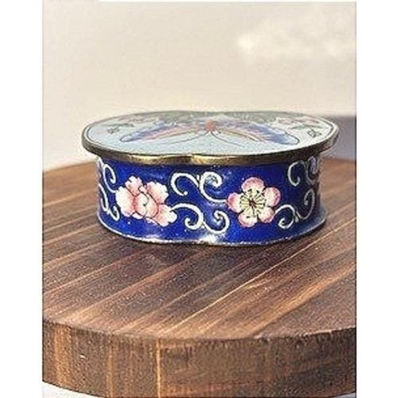 Vintage Butterfly Trinket Keepsake Box Cobalt Blue Enamel Cloisonne Storage - Picture 5 of 14